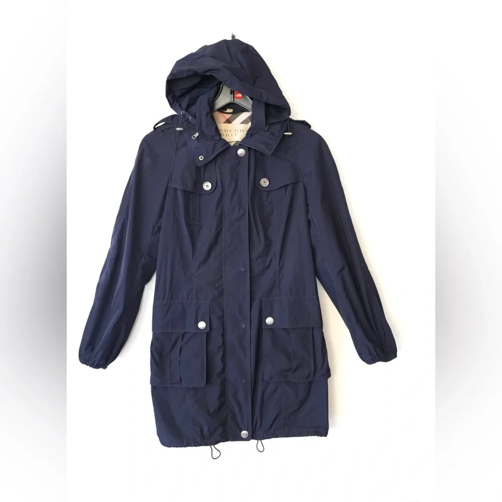 Burberry Brit Navy Blue Hooded Windbreaker Anorak Jacket Raincoat Size 12 US - Picture 5 of 13